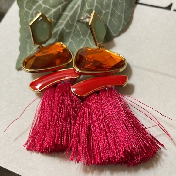 Zara Colorful Stone Gem Tassel Drop Earrings - Picture 12 of 13